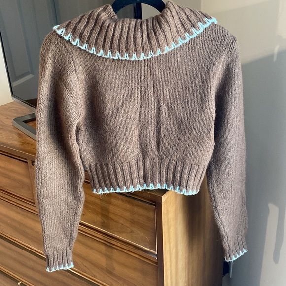 Zara Brown Top Stitch Cropped Sweater Small - Picture 9 of 9